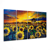 Sunflowers 4 Pieces Mega Glass Wall Art (59"x36") | Insigne Art Design.